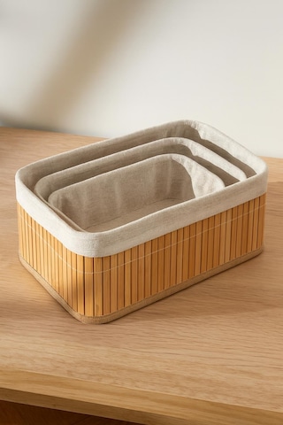 Dikdörtgen 3' Lü Bambu Sepet Çok Amaçlı Dekoratif Düzenleyici Organizer Banyo Düzenleyici Bambu