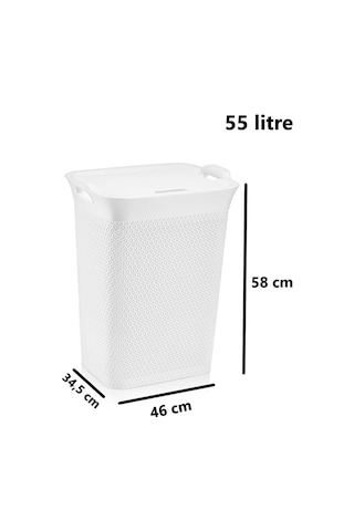 Omnipazar Sy-4630 Plastik Safir Kirli Çamaşır Sepeti 55 Lt Beyaz Beyaz