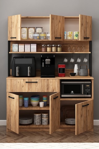 Ervin Kahve Köşesi 3 Kapaklı Airfry Kiler Dolabı Çok Amaçlı Erzak Dolabı Atlantik Çam Atlantik Çam