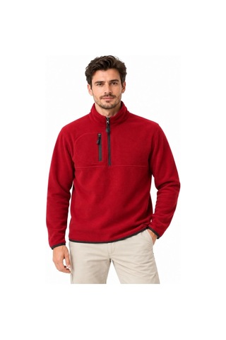 Tarzyeri Erkek Polar Dik Yaka Yarım Fermuarlı Fermuarlı Göğüs Cepli Regular Fit Kışlık Sweatshirt - Bordo