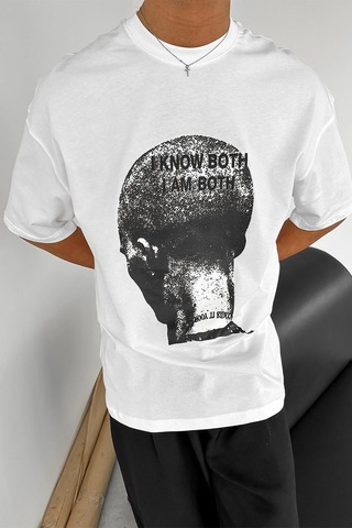 Beyaz Op Know Oversize Tişört Beyaz