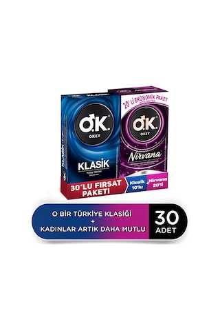 Okey Klasik Prezervatif 10'lu + Nirvana Prezervatif 20'li