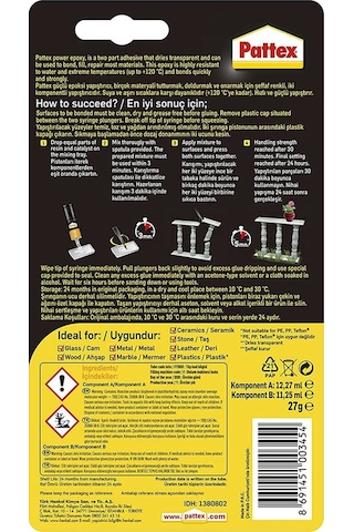 Pattex 1380802 Güçlü Epoksi Yapıştırıcı Mix Karışım Şeffaf 27 Ga