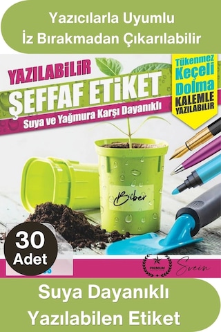 İsimlik Suya Dayanıklı Yazılabilen Baharat Etiketi 30 Adet Şeffaf Yapışkanlı Kavanoz Etiketi Fide T