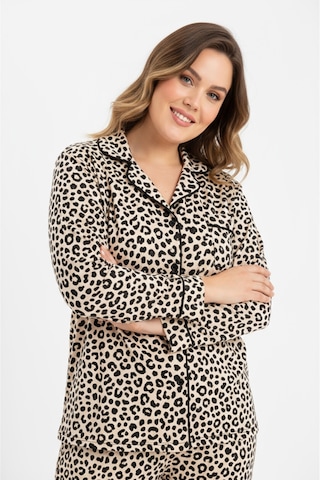 Bravie Luxury Viscose Leopar Desenli Kadın Uzun Kollu Büyük Beden Pijama Takımı 42526 Leopar2