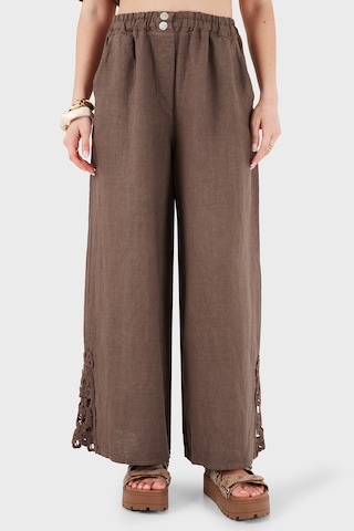 Via Dante Relaxed Fit Güpür Detaylı Bol Paça Keten Pantolon Bayan Pantolon 699e10941 Kahve