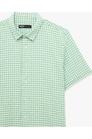 Koton Regular Fit Kısa Kollu Klasik Yaka Pötikareli Gömlek Mavi Ekose 6sam60096nw