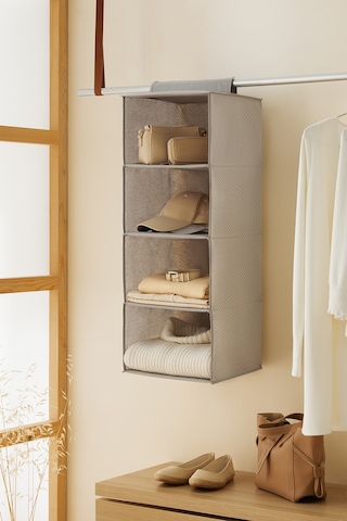 Ocean Home Textile 4 Katlı Gri Balıksırtı Dolap İçi Düzenleyici 30 x 30 x 80 cm