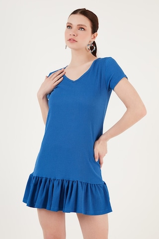Lela Regular Fit Fırfırlı V Yaka Bürümcük Mini Bayan Elbise 5865071 Saks