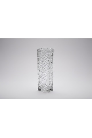 Baklava Desen Kare Cam Vazo Karanfillik 15 Cm Uzunluk 6 Cm Çap Beyaz
