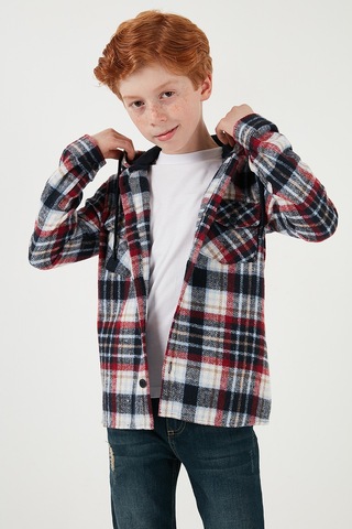 Lela Kapüşonlu Çift Cepli Ekoseli Kışlık Oduncu Erkek Çocuk Gömlek Cf24W81778 Lacivert-Bordo