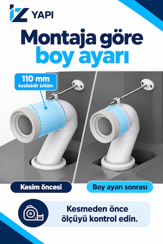 İz Yapı Kesilebilir S Tipi Klozet Bağlantı Dirseği 100/110 Mm Tpe Contalı Sabitleme Takımlı Beyaz
