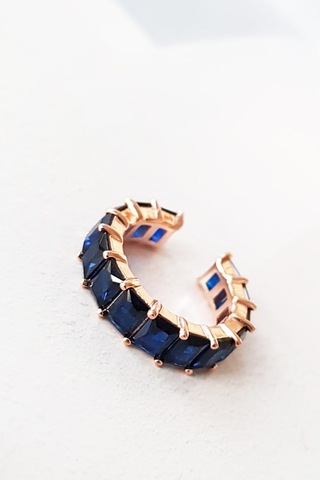 MorMajor Silver Ithal Lacivert Kare Baget Taşlı Gümüş Kıkırdak Küpe-4945