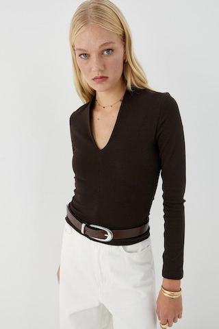 V Yaka Uzun Kollu Body Acı Kahve Acı Kahve