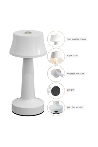 Zenlight Metal Dokunmatik Şarjlı Masa Lambası 320-6 Beyaz