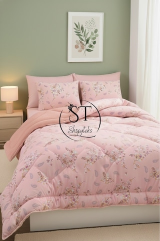 Çift Kişilik Çiçekli Welsoft Yorgan Çift Taraflı 195x215 Pembe