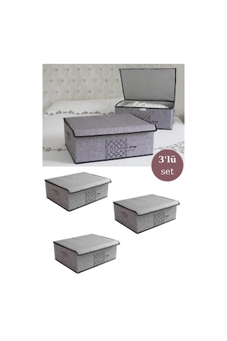 Flosoft 3 Adet Keçe Kapaklı Baza Hurcu, Çok Amaçlı Düzenleyici Organizer 50x40x19 Cm Gri