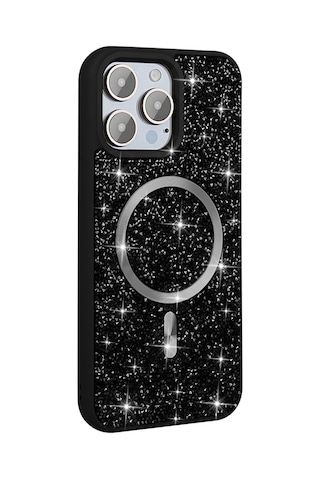 Ariatech İphone Uyumlu 15 Pro Max Kılıf Pırlanta Tasarımlı Magsafe Şarj Özellikli Mozaik Sil Gri