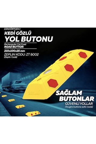 10 Adet Dikdörtgen Mercekli Yol Butonu Sarı Renk