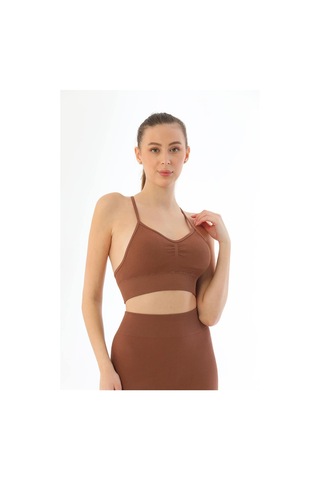 Majeur Kahve Mı Emay 3921 Soft Seamless Ripli Tayt Yoga Takımı Kahverengi
