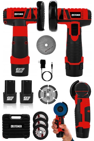 Steiner 12v 2 Ah Çift Akülü Mini Avuç İçi Spirali Ve Şarjlı Avuç Taşlama Makinesi Kırmızı