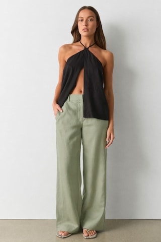 Madmext Çağla Yeşili Yüksek Bel Keten Wide Leg Pantolon Mg2718