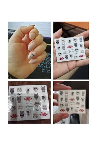 Baykuş Çiçek Tırnak Dövme Vinil Sticker Tırnak Dövmesi Renkli Nail Art Tattoo 6x5.5cm