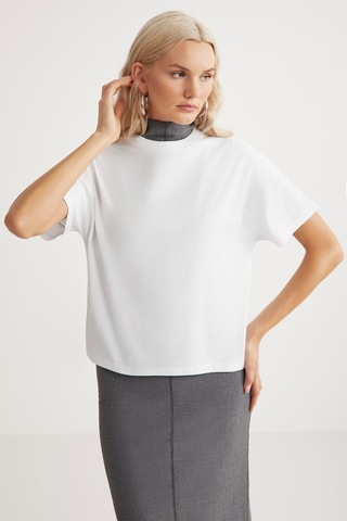 Lottie Kadın Regular Kalıp Bisiklet Yaka %100 Pamuk Kısa Kollu Beyaz T-shirt