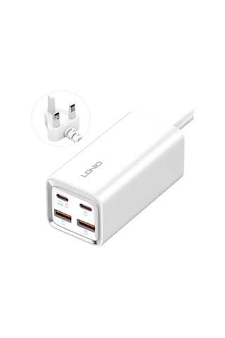 Ldnıo A4610c Pd65w Çift Usb-c / Tip-c + Çift Usb Hızlı Şarj Cihazı, Kablo Uzunluğu: 1.5m, Fiş Tipi: İngiltere Fiş Beyaz Beyaz