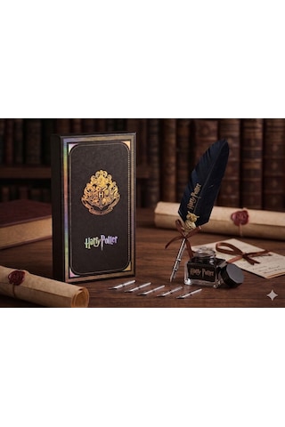 Harry Potter Baskılı Özel Tasarım Divit Hokka Seti Tüylü Divit Kalem Mürekkep Hediyelik Set Çok Renkli