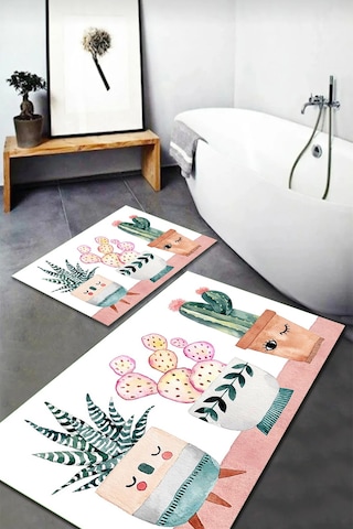 Banyo Paspas Takımı 2'li Set Kaymaz Tabanlı Yıkanabilir Os201 Çok Renkli