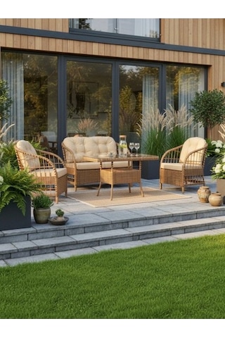 Dora Garden Home Nova 2+1+1 Rattan Bahçe Takımı Masalı Kahverengi Siyah Çizgili