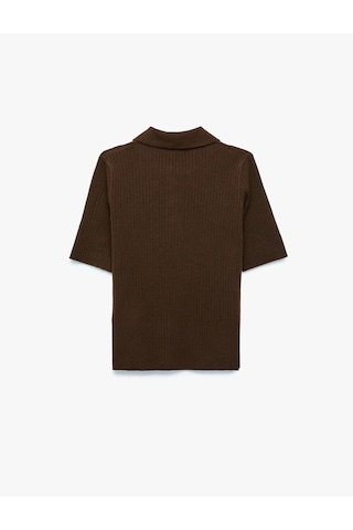 Koton Regular Fit Kısa Kollu Polo Yaka Triko Kazak Kahverengi 7wak90215ht Kahve