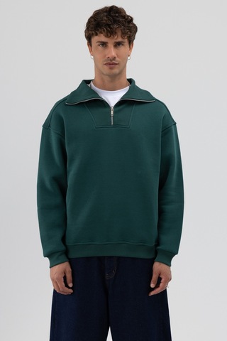 Vamos Basic Fermuarlı Dik Yaka Sweatshirt Nefti