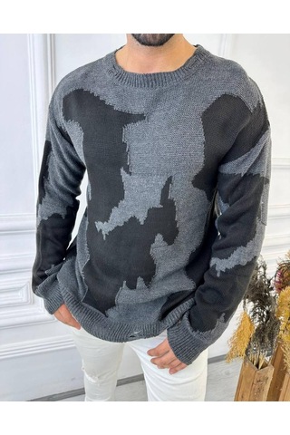 Kazak Çift Kat Örme Natural Pamuk Kazak Yırtık Detaylı Lazer Kesim Salaş Triko Kazak Siyah