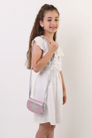 Kız Çocuk Sim Kapaklı Yıldız Detaylı Mıknatıs Kapamalı Omuz Çanta Pembe