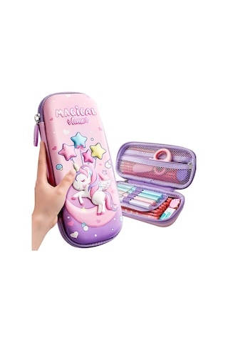 Valkyrie 3 Boyutlu Ay Yıldız Balon Unicorn Su Geçirmez Kalem Kutusu Pembe