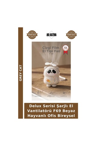 Delux Serisi Şarjlı El Vantilatörü F69 Beyaz Hayvanlı Ofis Bireysel