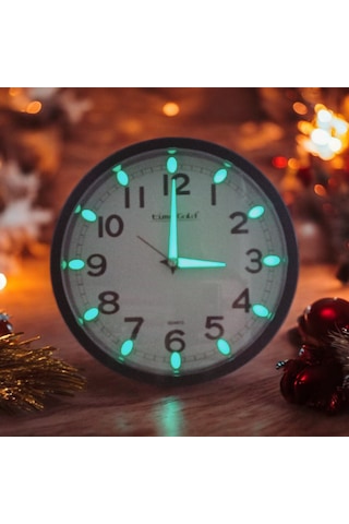 Fosforlu Karanlıkta Parlayan Küçük Çocuk Odası Siyah Duvar Saati Çap 22 Cm Siyah
