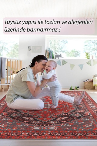 Foldy Vintage Desenli Dokuma Taban Dekoratif Kırmızı Halı Fl 46 Kırmızı 10