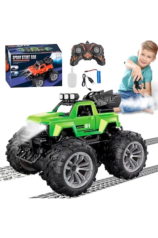 Uzaktan Kumandalı Şarjlı Duman Atan Araba 4x4 Buharlı Işıklı Uzaktan Kumandalı Off Road Araba Rc Stu Yeşil