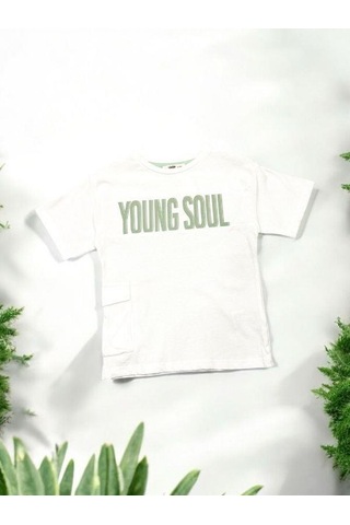 Çikoby Erkek Çocuk Pamuklu Young Yazılı Tshirt-14551 Beyaz