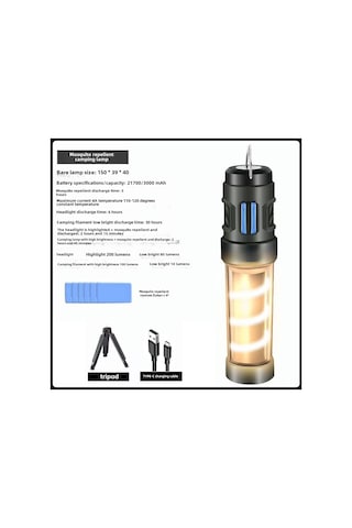 Reedark Dış Mekan Led Entegre Kovucu, Type-c Şarjlı Taşınabilir Mıknatıslı Üçgen Ayaklı Kamp Ve Çadır Işığı Asker Yeşili Çok Renkli