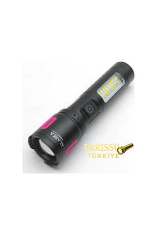 Alaska Şarjlı Led El Feneri 1500 2000 Lümen Zoomlu 500 600 M Çift Işık Modlu Type-c Şarjlı Siyah