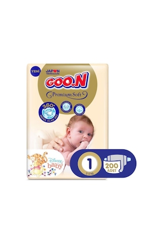 Goo N Goon Premium Soft Bebek Bezi 1 Beden Premium Bant 200 Adet