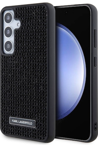 Galaxy S24 Plus Uyumlu Kılıf Taşlı Metal Logo Lisanslı Kapak Siyah