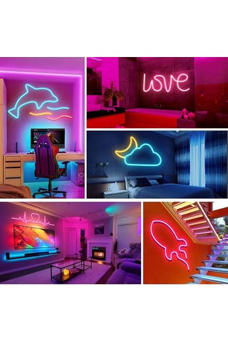 Shineyee Usb 2 Metre Esnek Led Neon Işık Şeridi, Ip65 Su Geçirmez, Otomatik Yapışkan Arka, Dış Mekan Ve İç Mekan Dekorasyonu