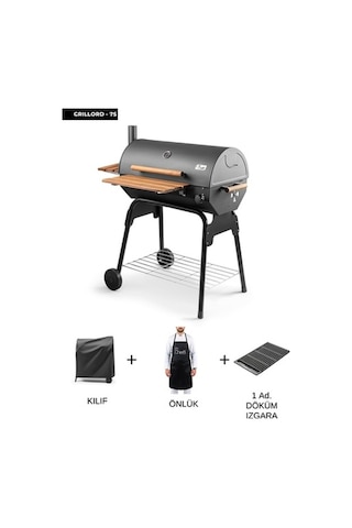Grillord 75 Kömürlü Barbekü 1 Adet Döküm Izgaralı + Hediye Seti Önlük + Kılıf