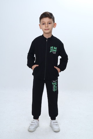 Toontoy Kids Toontoy Erkek Çocuk Göğüsü Kabartma Baskılı Fermuarlı Eşofman Takım Siyah