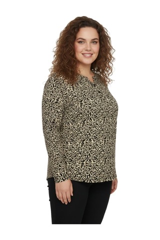 Linsolita Kadın V Yaka Baskılı 2 Düğmeli Bluz Bgl-st05098 Bej